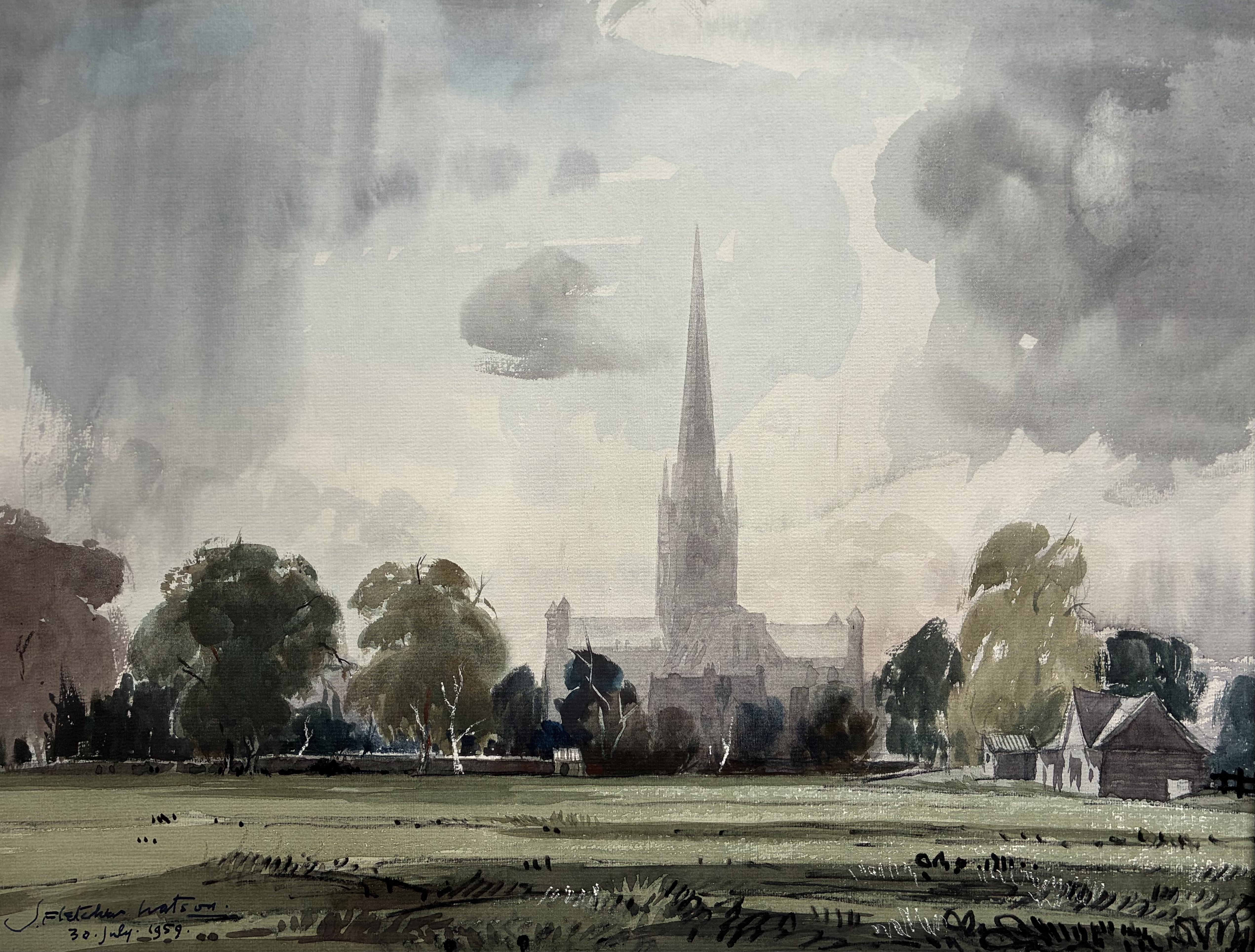 Edward Wesson watercolour painting - Norwich Cathedral