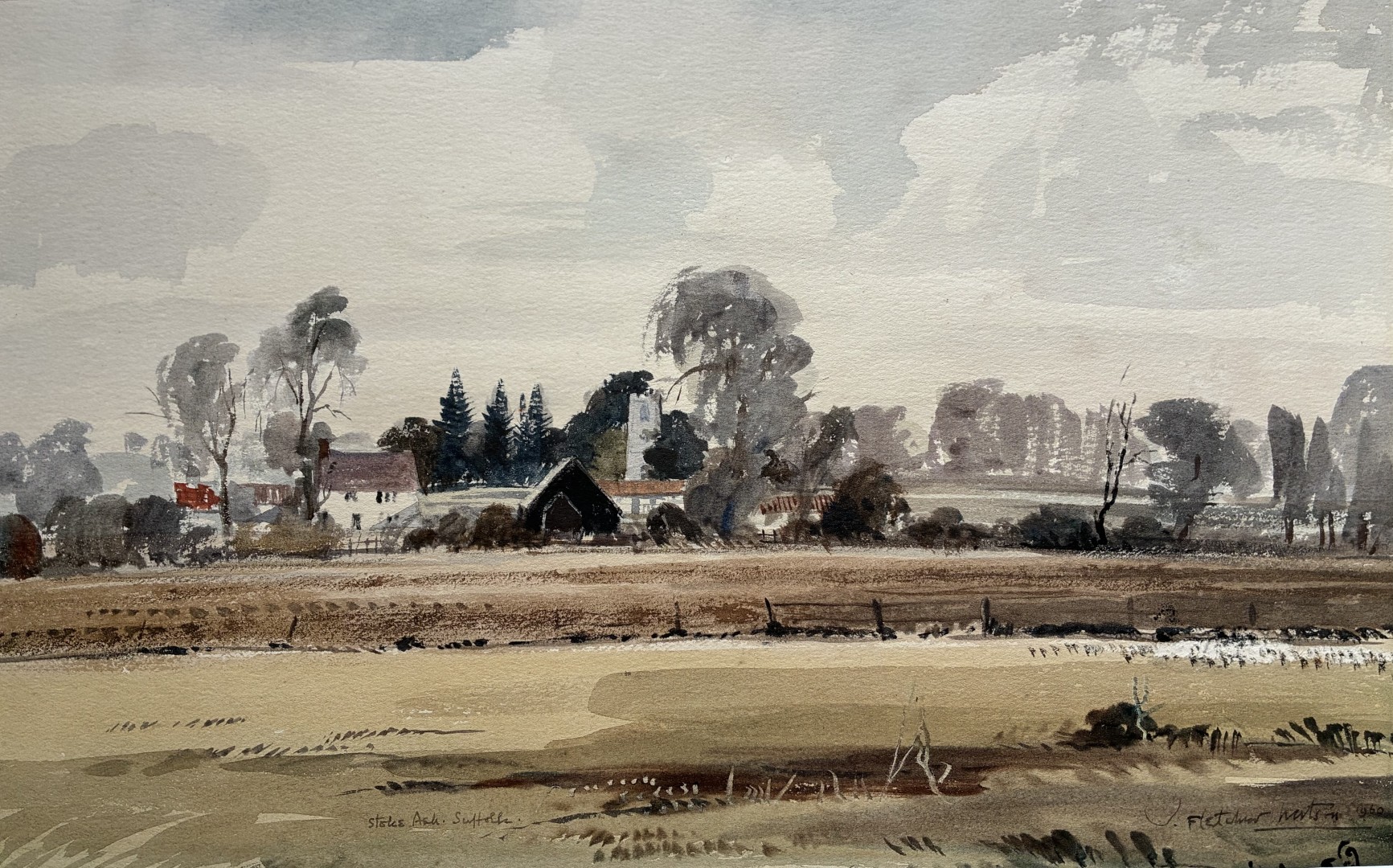 Edward Wesson watercolour painting - Stoke Ash, Suffolk